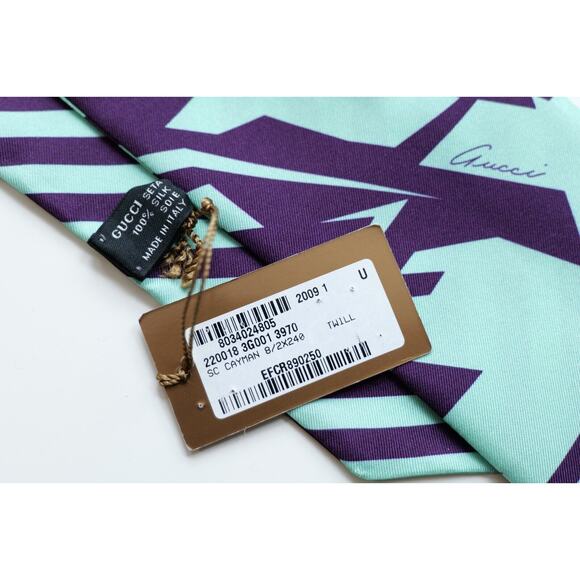 Gucci Light Blue Aquamarine Striped Geometric Silk Twill Narrow Bandeau Scarf - Picture 5 of 6